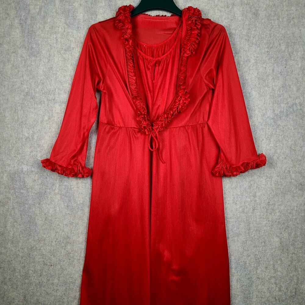 VTG 60s Danni USA Red Peignoir Nightgown & Robe Set Long Lingerie Medium RN18799